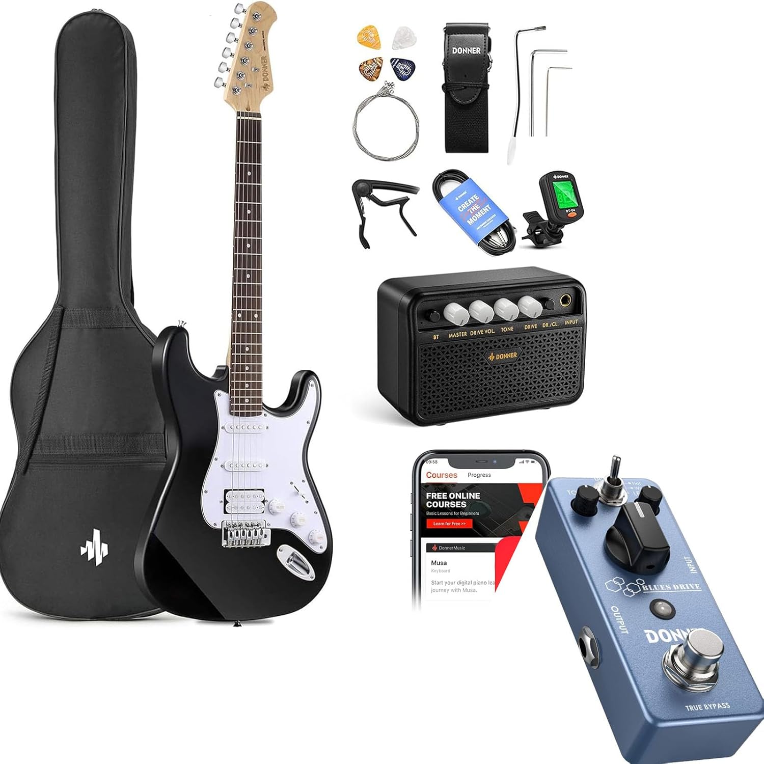 Donner DST-100B 39 Inch Electric Guitar-Overdrive Guitar Pedal