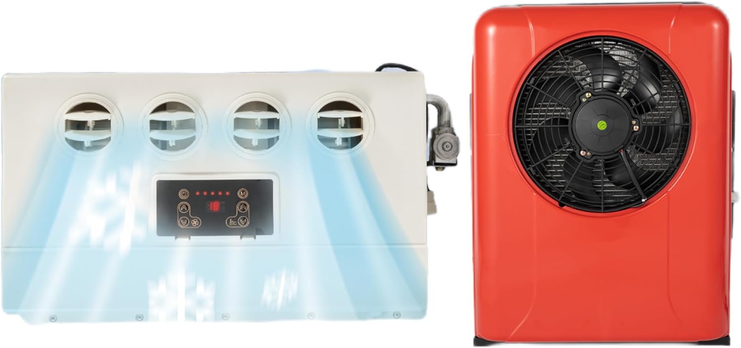 12V Mini Split Air Conditioner for Trucks & RVs, 800W Portable AC Unit w/Remote Control, 4 Wind Speeds, Energy Saving Modes, Ideal for Campers, Trailers, Buses