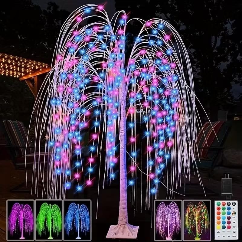 6ft Waterproof Outdoor Floor Lamp with Remote - 16 Color Changing Fiber Optic Rattan Light, RGBW Timer Function for Garden, Patio, Halloween & Christmas Decor