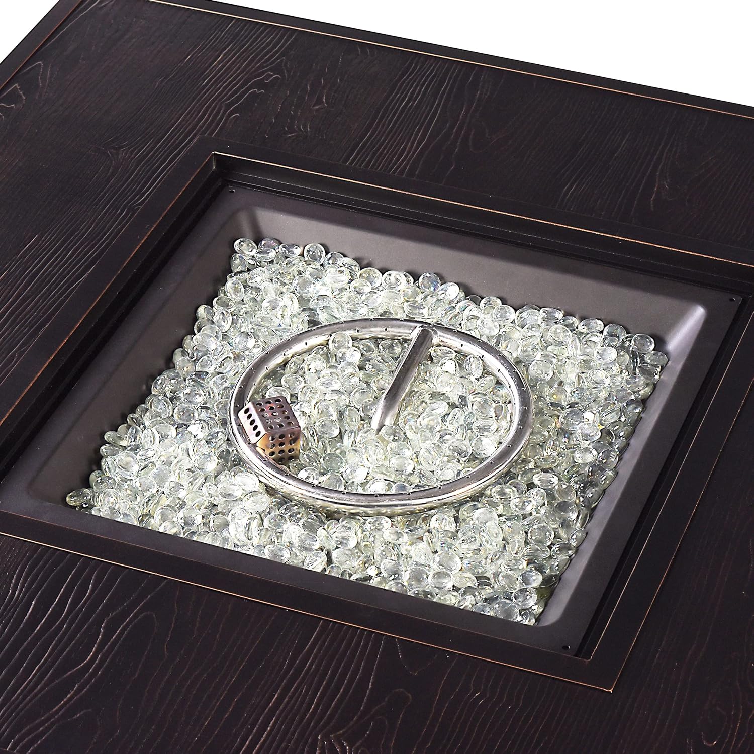 Oakland Living AZCAVE-FPT-AC Aluminum 42 in. Square Propane Beads, Lid and Fabric Cover Finish Outdoor fire Table, Antique Copper