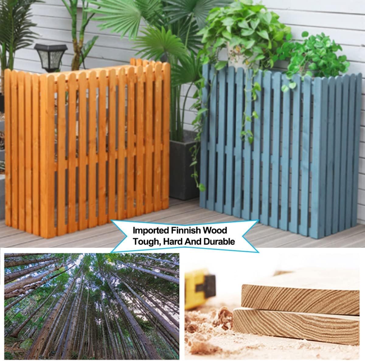 Outdoor Wooden Air Conditioning Cover Decorative Flower Stand Privacy Fence Screen Hide Air Conditioner And Trash Enclosure Air-conditioning External Machine Ra (Natural L106*W45*H96)