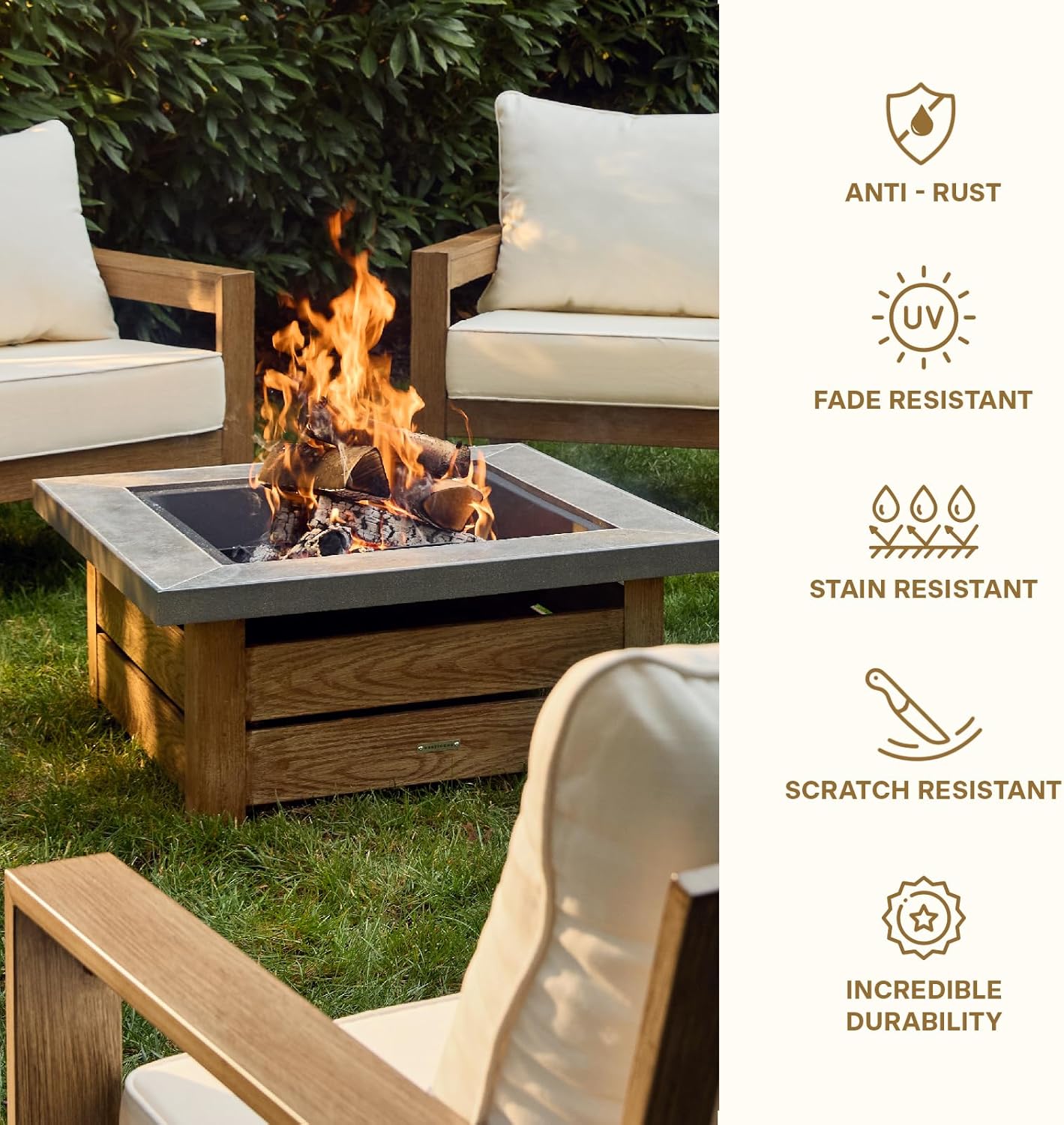 Honeycomb Outdoor Edisto Wood Burning Fire Pit with Cover and Poker, Matte Black Frame, Ceramic Tile Tabletop