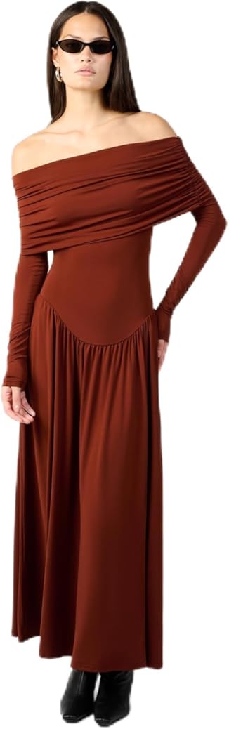 WEWOREWHAT Women's Off Shoulder Ruched Midi Dress