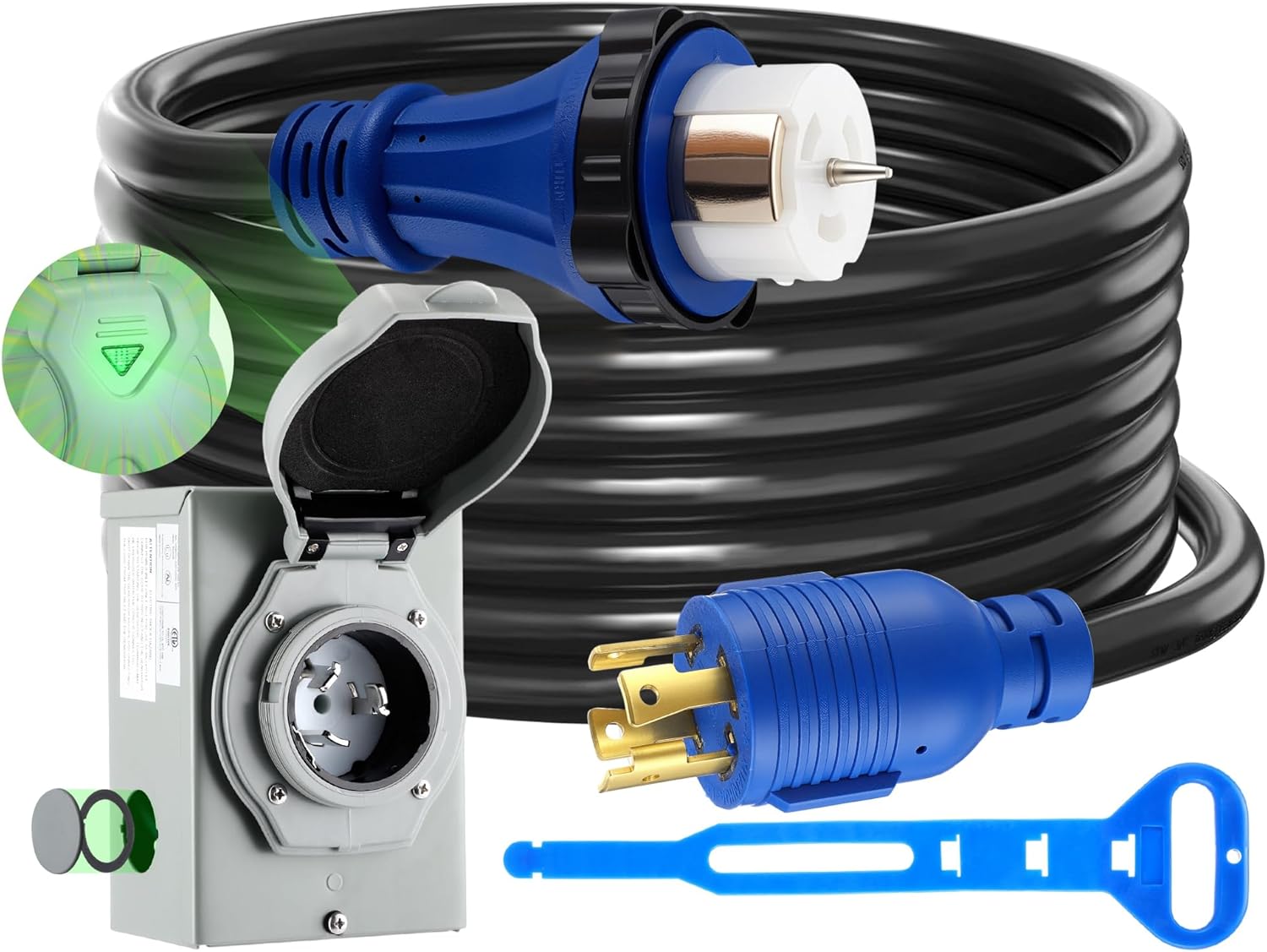 30 to 50Amp Generator Cord and Power Inlet Box, L14-30P to SS2-50R Locking Lock Connector with Pre-Drilled SS2-50P Inlet Box, Generator to House Cord Waterproof Combo Kit, ETL Listed(25ft)