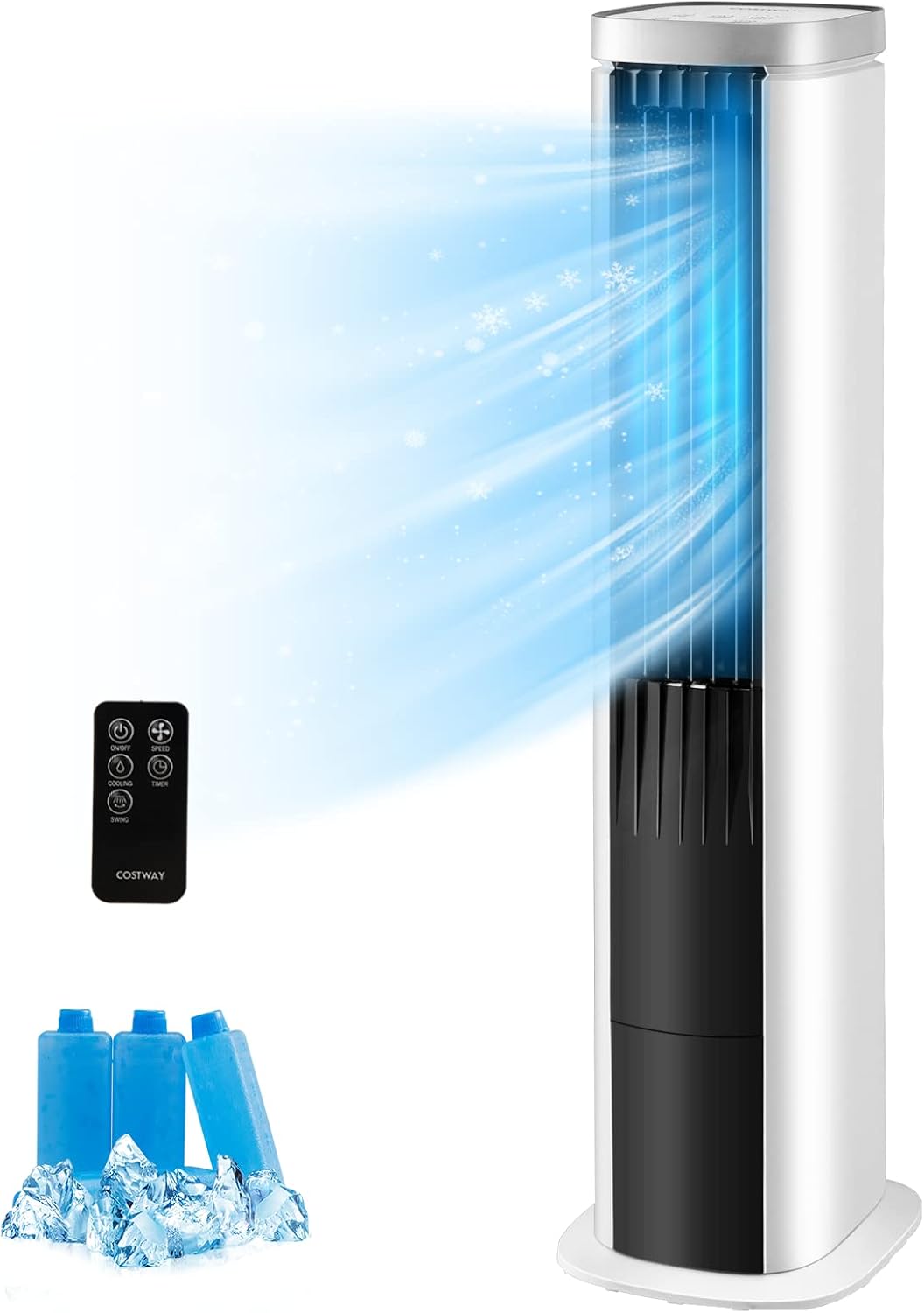 COSTWAY Evaporative Air Cooler, 40-Inch Bladeless Tower Cooler with Remote Control, 4 Ice Packs, 4 Speeds, 7H Timer, 60°Oscillation, Quiet Portable Swamp Cooler Fan for Bedroom Home Office