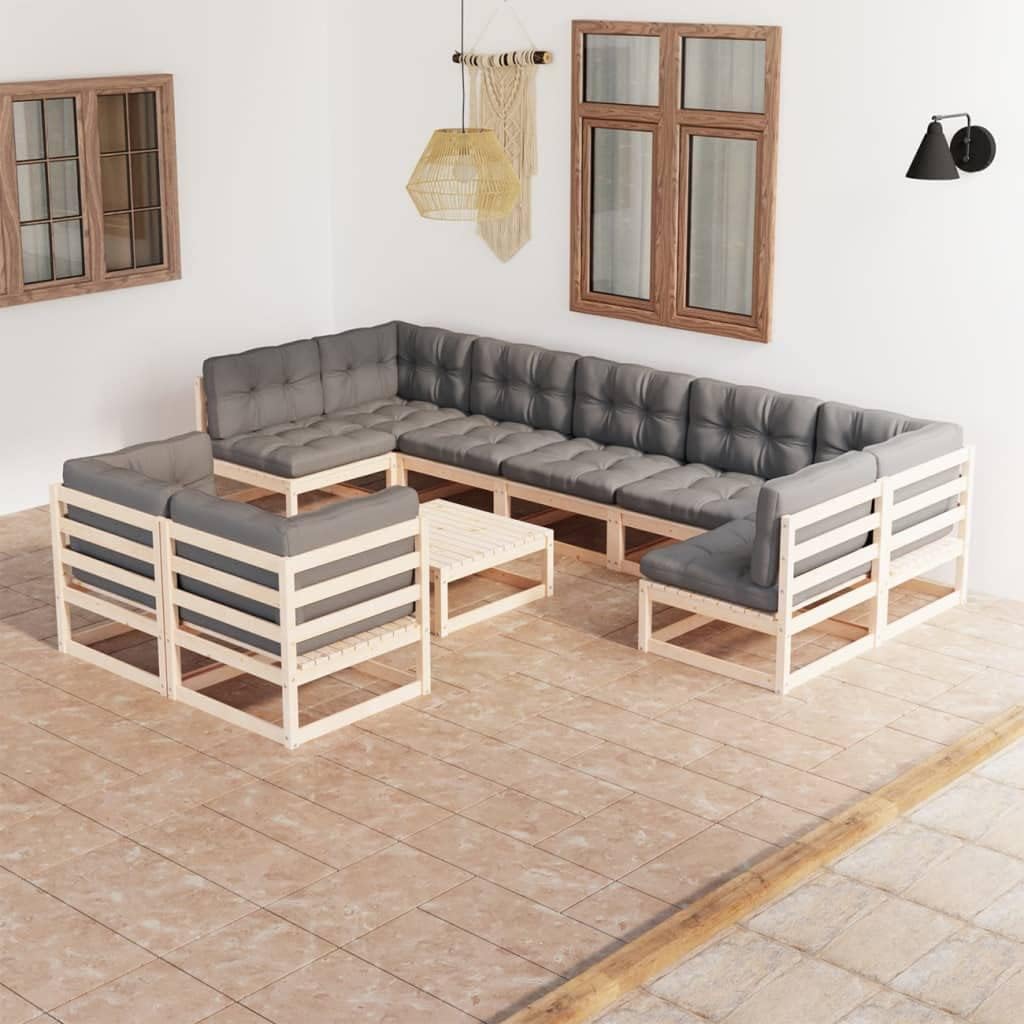 10 Piece Patio Lounge Set with Cushions Solid Wood Pine,Rustic Pinewood Patio Lounge Set: Comfort and Durability for Your Outdoor, Patio Furniture, Outdoor Furniture Sets