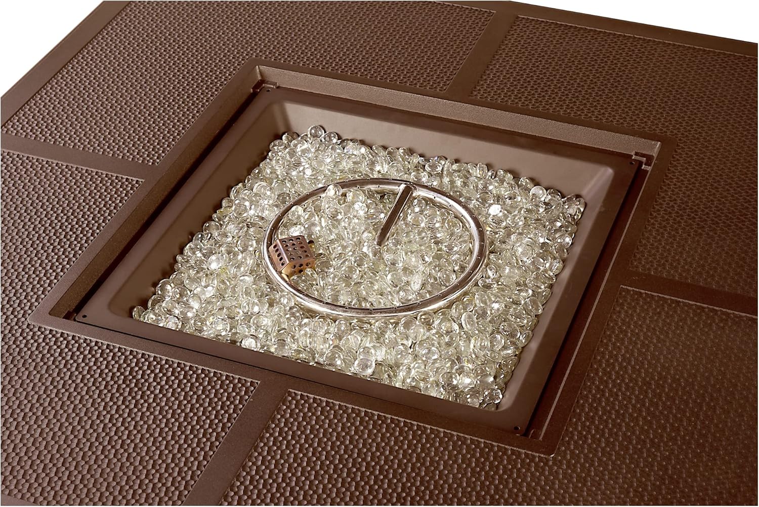 Square 42 in. x 42 in. Aluminum Propane Fire Pit Table with Glass Beads, Two Covers, Lid, 57,000 BTUs in Brown Finish