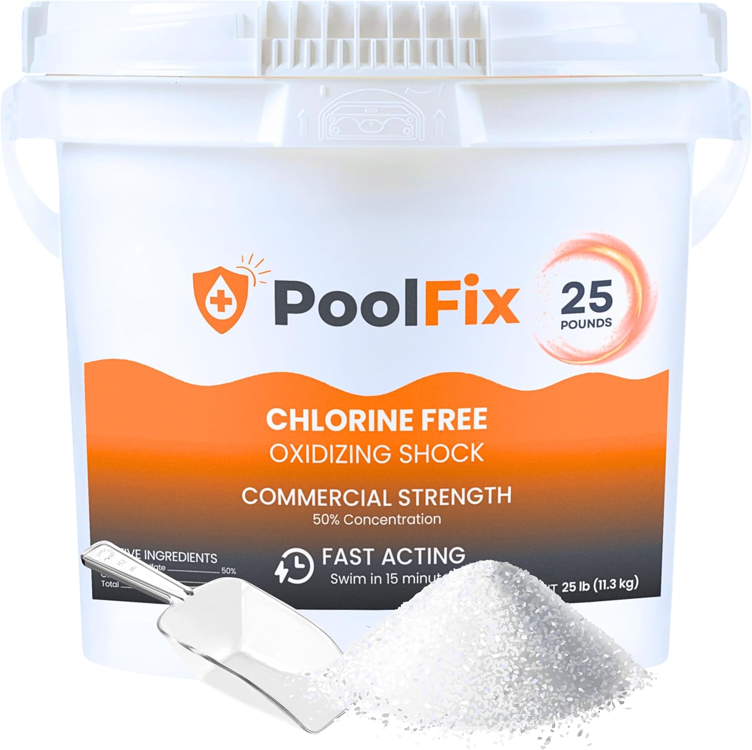 Non Chlorine Shock for Pool & Hot Tub Oxidizing Shock for Pool and Spa, Fast-Acting Water Clarifier for Crystal Clear Results Sanitized Water Ideal for Weekly Maintenance/After Heavy Use – 25lb Bucket
