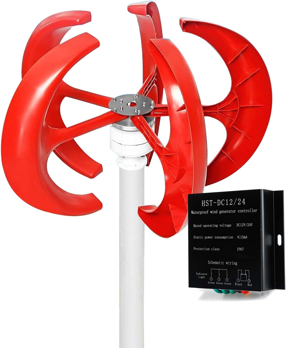400W Wind Turbine Generator Kit, Vertical Axis Wind Generator Kit Electricity Producer Equipment for Home, Boat, Marine, Monitoring, Street Lighting and More Solar and Wind Hybrid System,24v