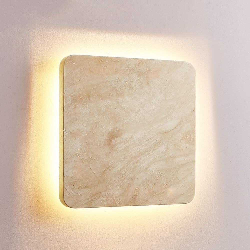 Outdoor Marble Wall Light Exterior Waterproof Wall Mount Lamp Square Natural Stone Modern LED Wall Sconces Front Porch Lighting Fixture for Patio Fences Door Garage Outside Hotel Corridors(20x20cm)