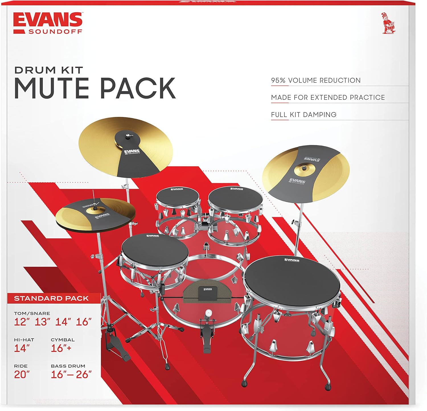 Evans Soundoff Drum Mute Pads - Full Box Pad Set - Mutes Pack - 3 Cymbals, 4 Tom/Snare, & 1 Bass - Great for Silencing Acoustic Kits to Practice - Standard - 8-Pack