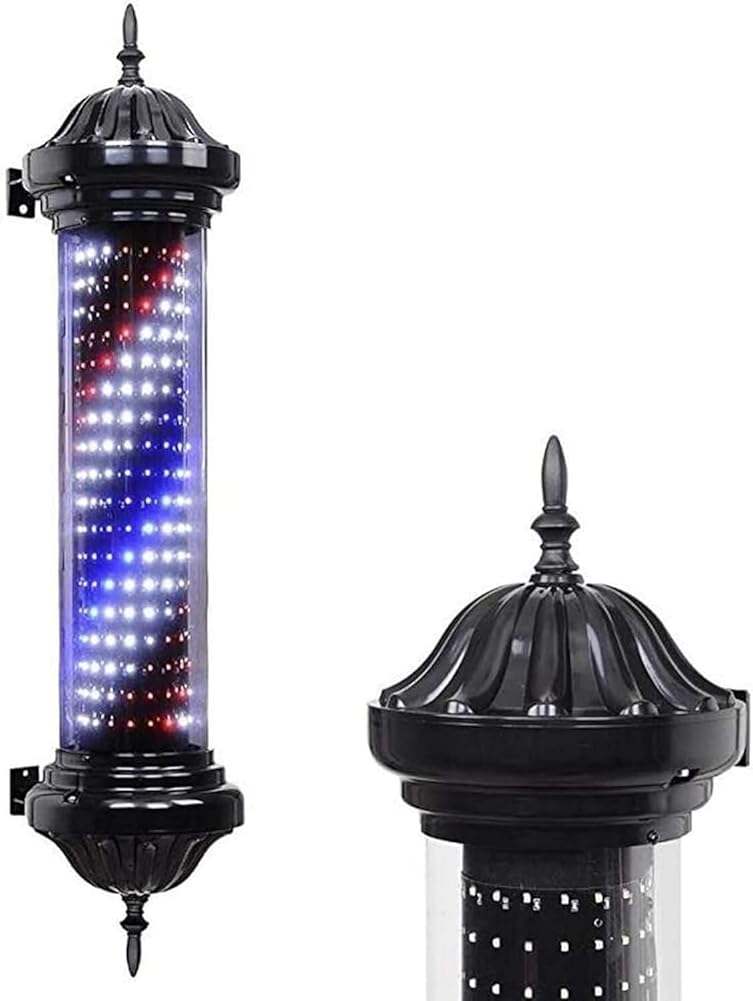 LED Solar Security Lights Outdoor, Solar Fence Lights,Barber Pole Light Barber Shop Pole Rotating and Illuminated for Hairdressing Salon Sign