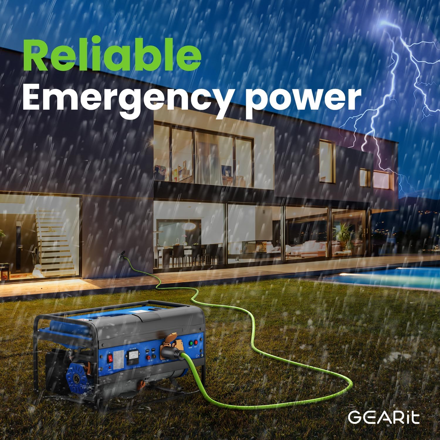 GEARit 30-Amp Generator Extension Cord, 120/250-Volt, 4-Prong, 7500W, NEMA L14-30P/L L14-30R, 10 Gauge SJTW Locking Power Cord for Manual Transfer Switch, Portable Generators, Power, 40 Feet, Green