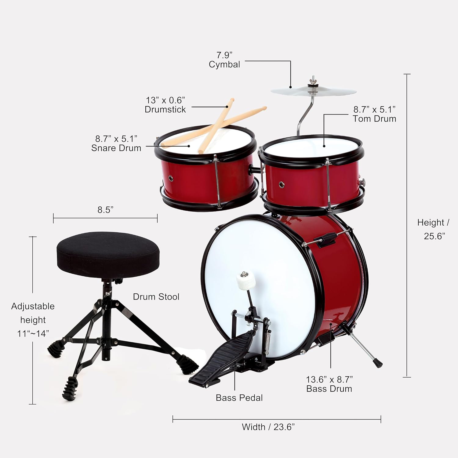 5-piece Kids/Junior Drum Set 13