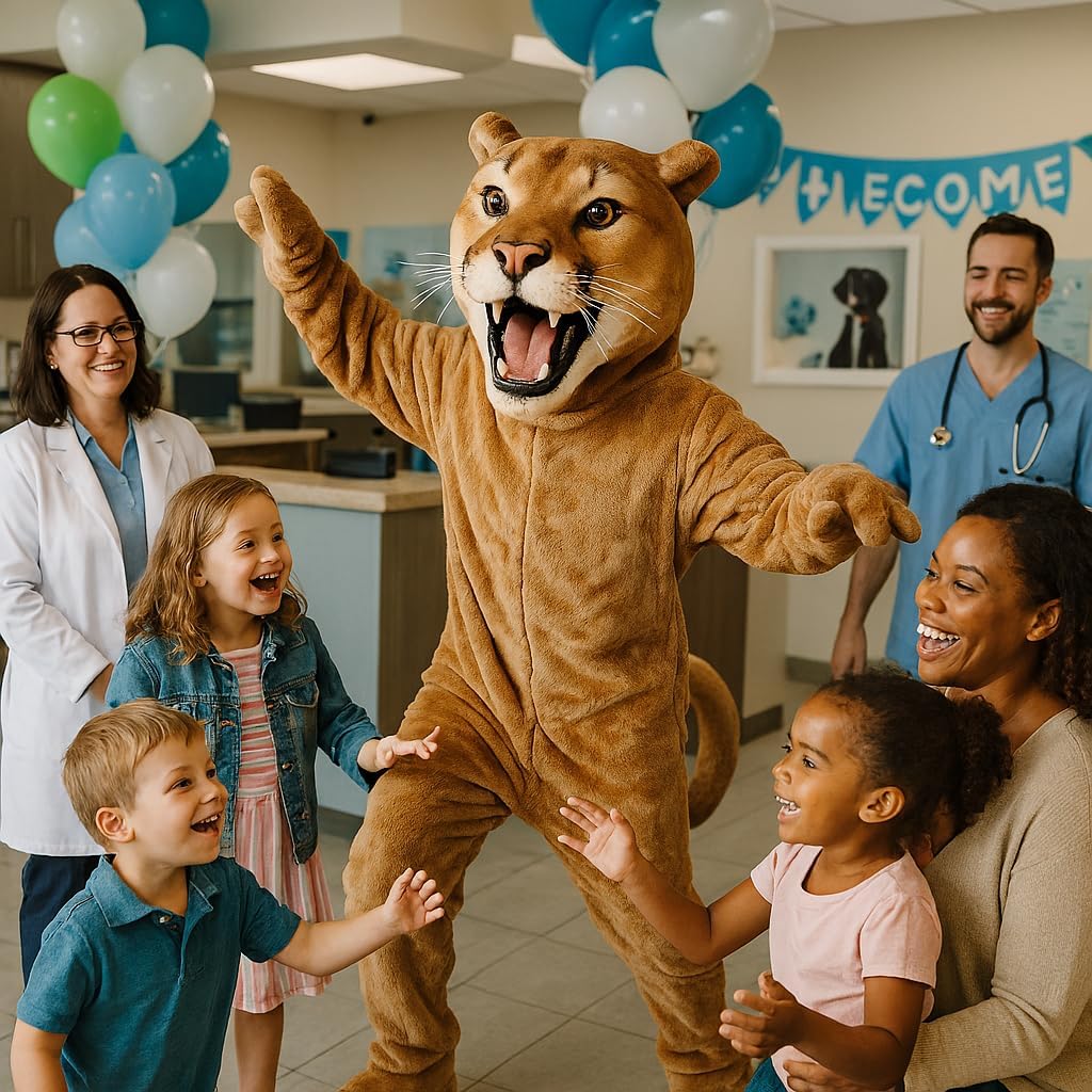 TCDesignerProducts Cougar Mascot Costume Tan, School Spirit Sports Fan Gear, Football Cheerleader Accessories, Homecoming