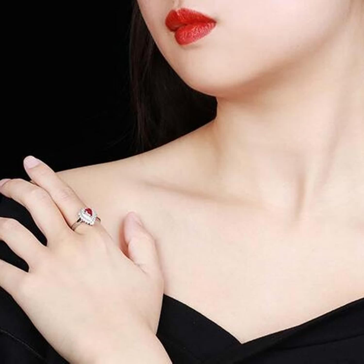 White Gold 18 Karat Wedding Rings, Women's Promise Rings Lab Created Ruby 3 Prong White Gold Band with Moissanite for Bride