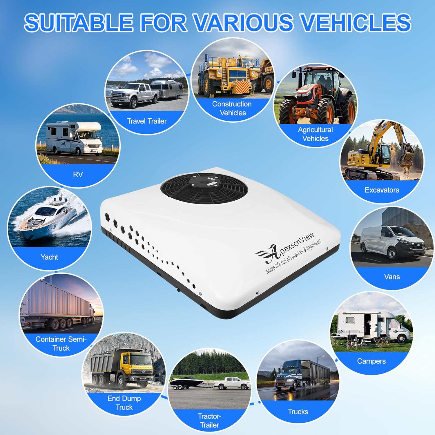 24V Rooftop Air Conditioner, 8530 BTU Fahrenheit Ultra-Thin RV Air Conditioner, Easy Install Non-Ducted Electric Parking AC with Heating and Cooling for Campers, SUV & Travel Trailers, Etc. (24V)