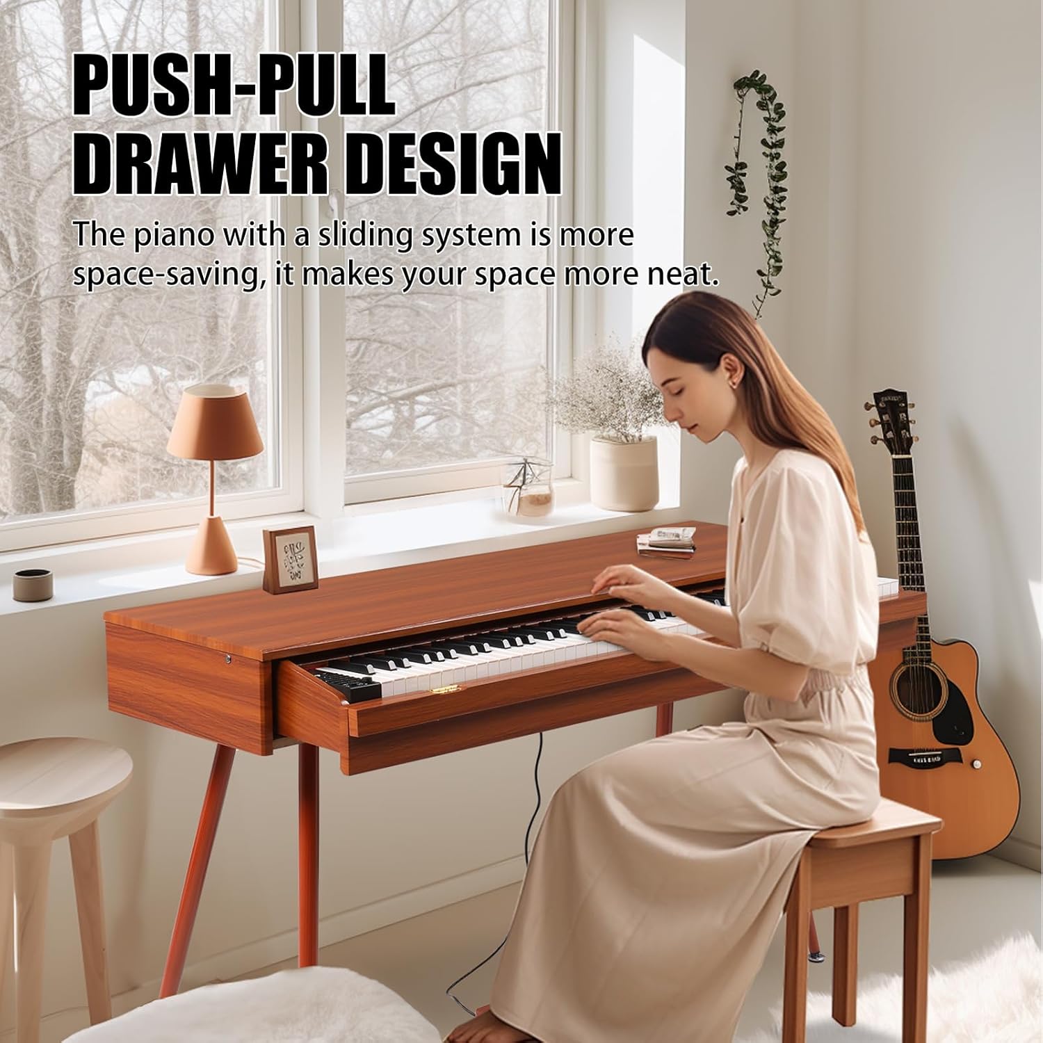 Ktaxon 88 Key Weighted Digital Piano, Home Electric Desk Piano & Vanity Desk Piano with Premium Sound, 3-Pedal Unit, Headphone Bluetooth Connection(Wood)