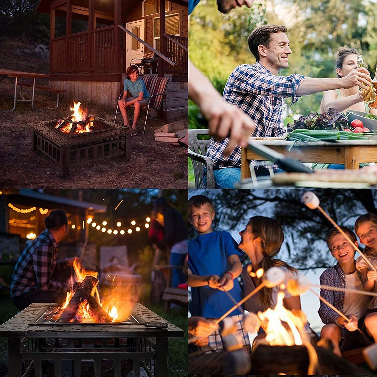 Portable Courtyard Metal Fire Bowl Fire Pit/Durable Rectangular Wood Burning Bonfire Stove for Garden Backyard Patio Heating and BBQ