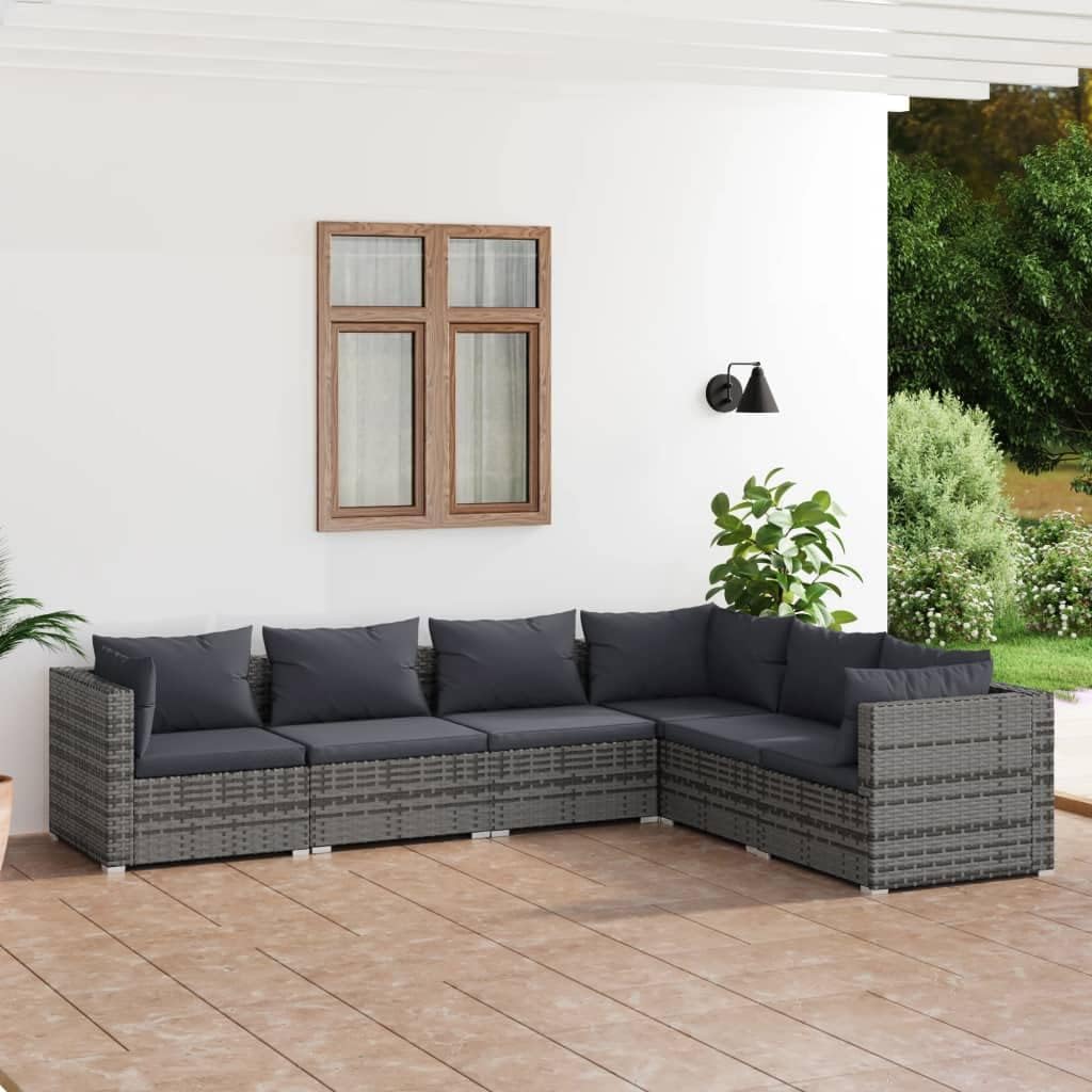 6 Piece Patio Lounge Set with Cushions Poly Rattan Gray,Trendy Rattan Patio Lounge Set with Modular Design for Comfortable Outdoor Living Patio Furniture, Outdoor Furniture Sets