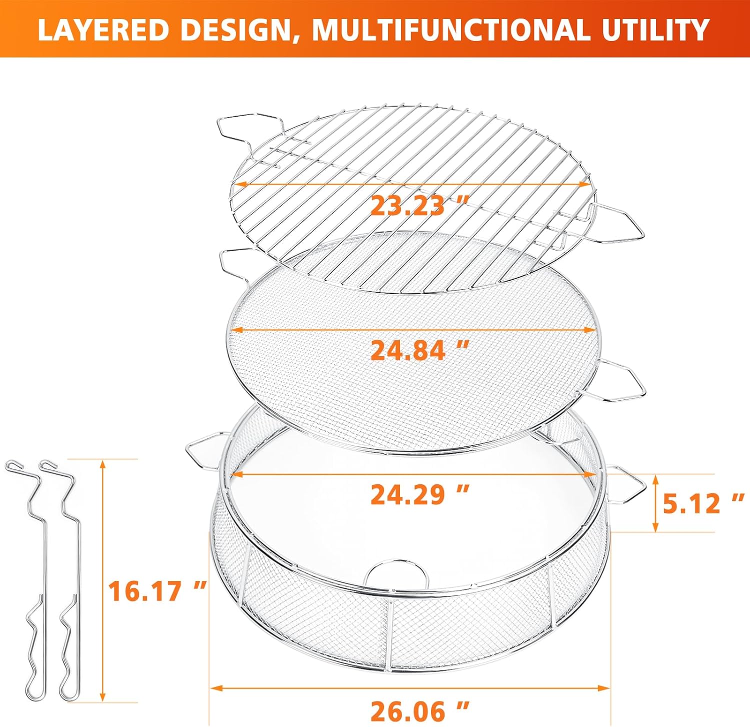 Hisencn Shield for Solo Stove Yukon 27 Inch, 304 Stainless Steel Fire Pit Spark Protector Screen & Grill Cooking Grate & Fire Pit Stand for Fireplace with Two Guild Sticks