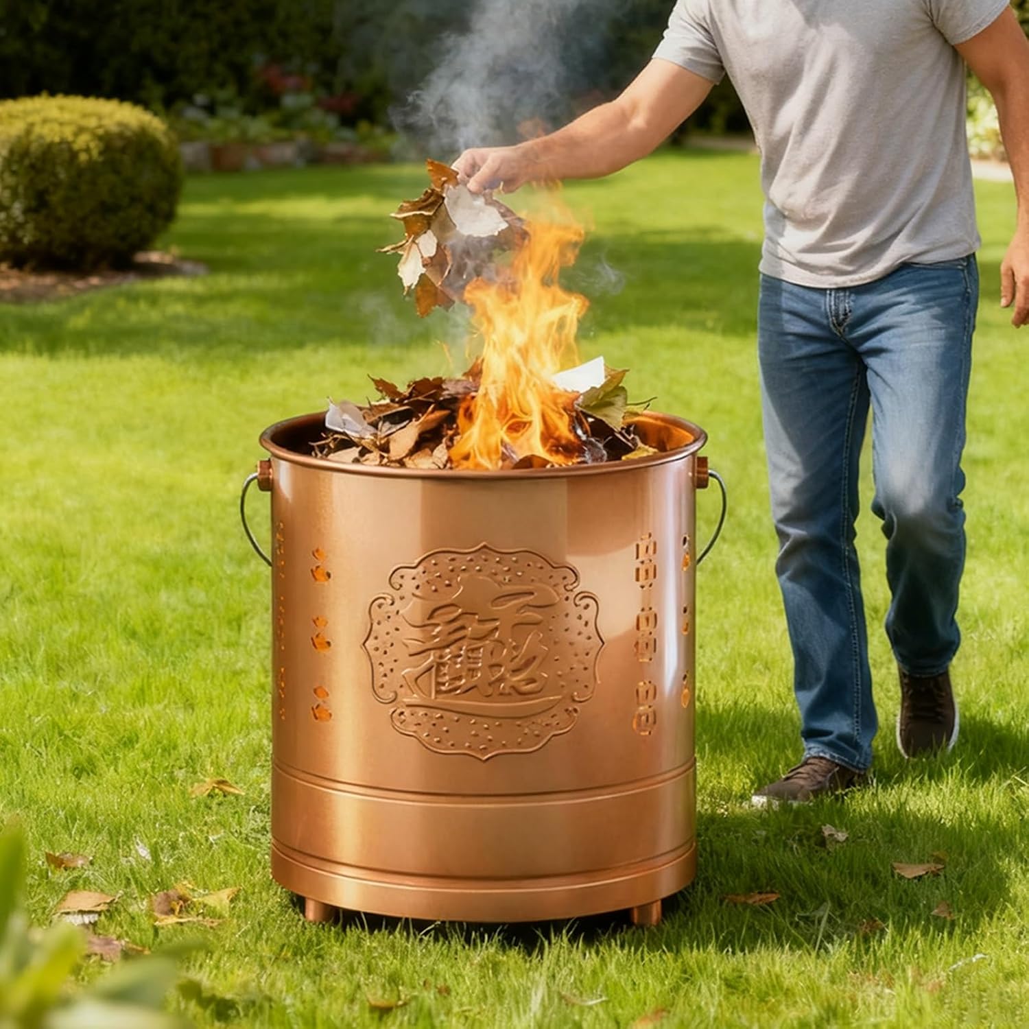 Burn Barrel, Metal Fire Pit, Paper Burner Outdoor Incinerator, Including Tripod, Fire Hook, for Wood Rubbish Leaves Cardboard(Red,45cm/17in)