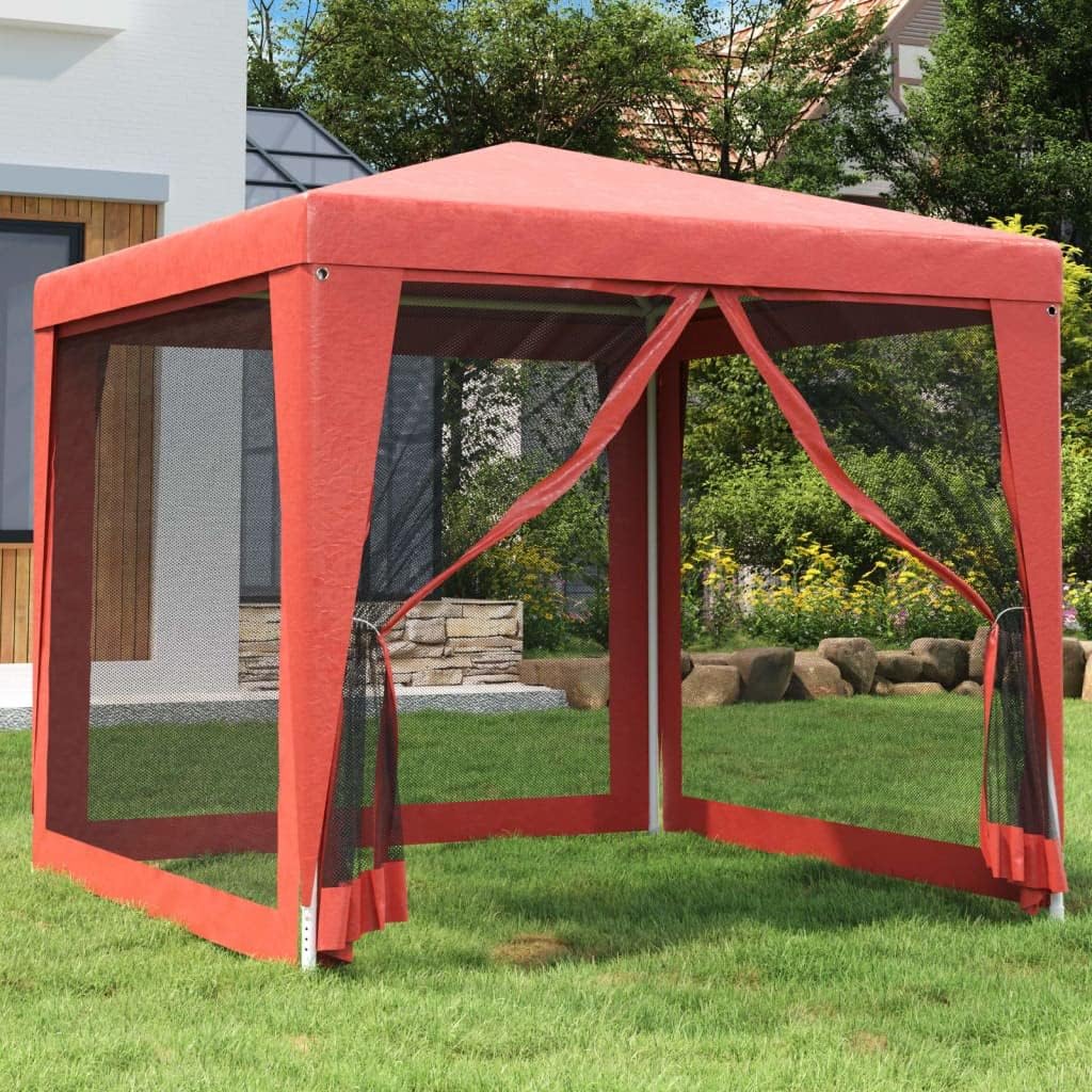 Party Tent with 4 Mesh Sidewalls Red 8.2'x8.2' HDPE,Practical Design:Easytoassemble structure includes assembly manual and stakes for secure setup. Outdoor Living, Patio Furniture & Accessories