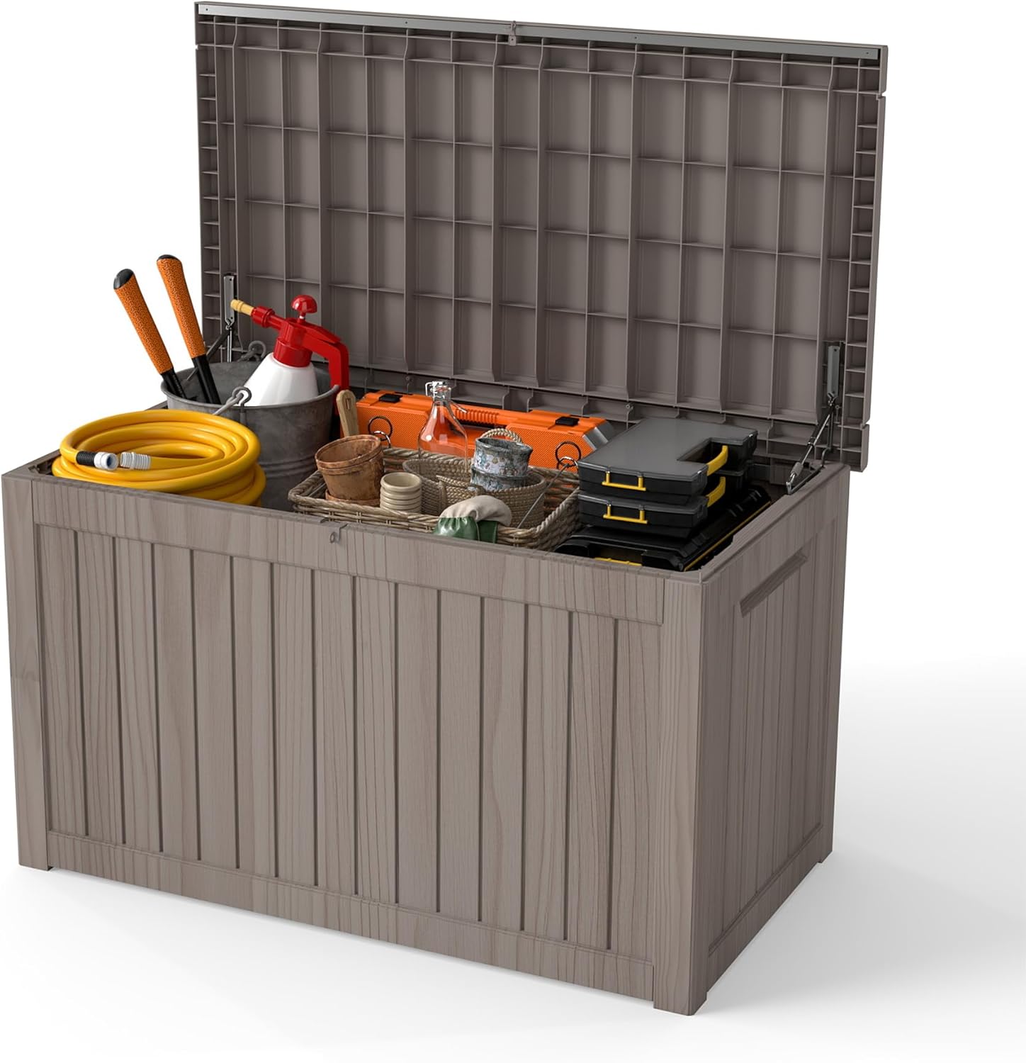 270 Gallon Outdoor Storage Box Waterproof, Resin Deck Boxes with Lockable Lid & UV-Resistant for Patio, Pool, Garden Furniture Cushions & Accessories, Coffee