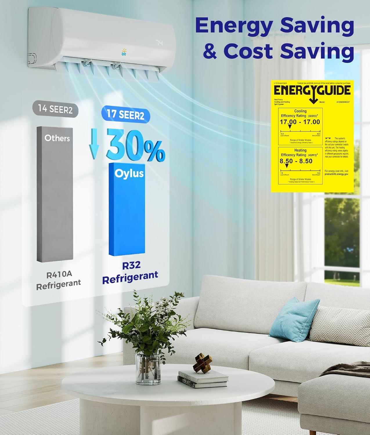 Mini Split Ac/Heating System - 17000 BTU Ductless Mini Split Air Conditioner with Heat Pump, 17 SEER2 230V Energy Efficient Ac Unit Up to 1250 Sq.Ft, Complete Installation Kit