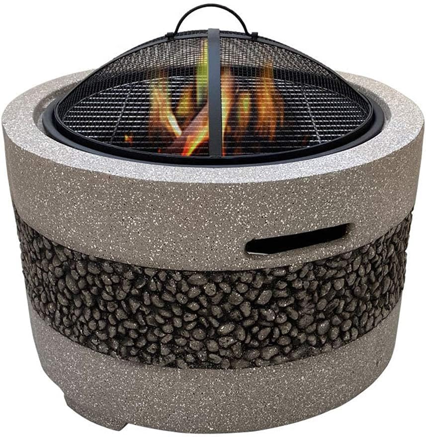 Small Firepit, Fire Pit with BBQ Grill Shelf, Firepit Garden Patio Heater/BBQ/Ice Pit Fashionable and Artistic Magnesium Oxide Base Used for Outdoor Garden Barbecue Camping
