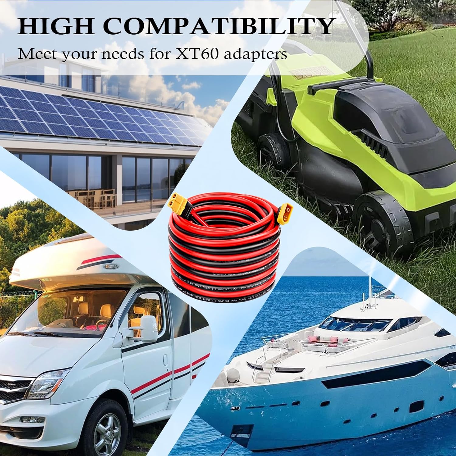 XT60 Extension Cable 10AWG 40FT XT60 to XT60 Cable with Male to Female Connector for Portable Power Station Solar Panel RC Battery