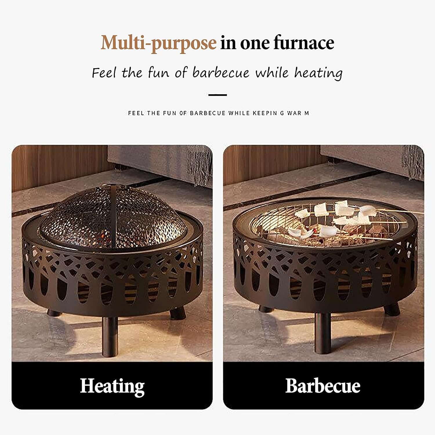 Patio Heaters Fire Pit with BBQ Grill Shelf Log Wood Charcoal Burner Brazier 58.8CM Diameter Fire Pit for Outdoor