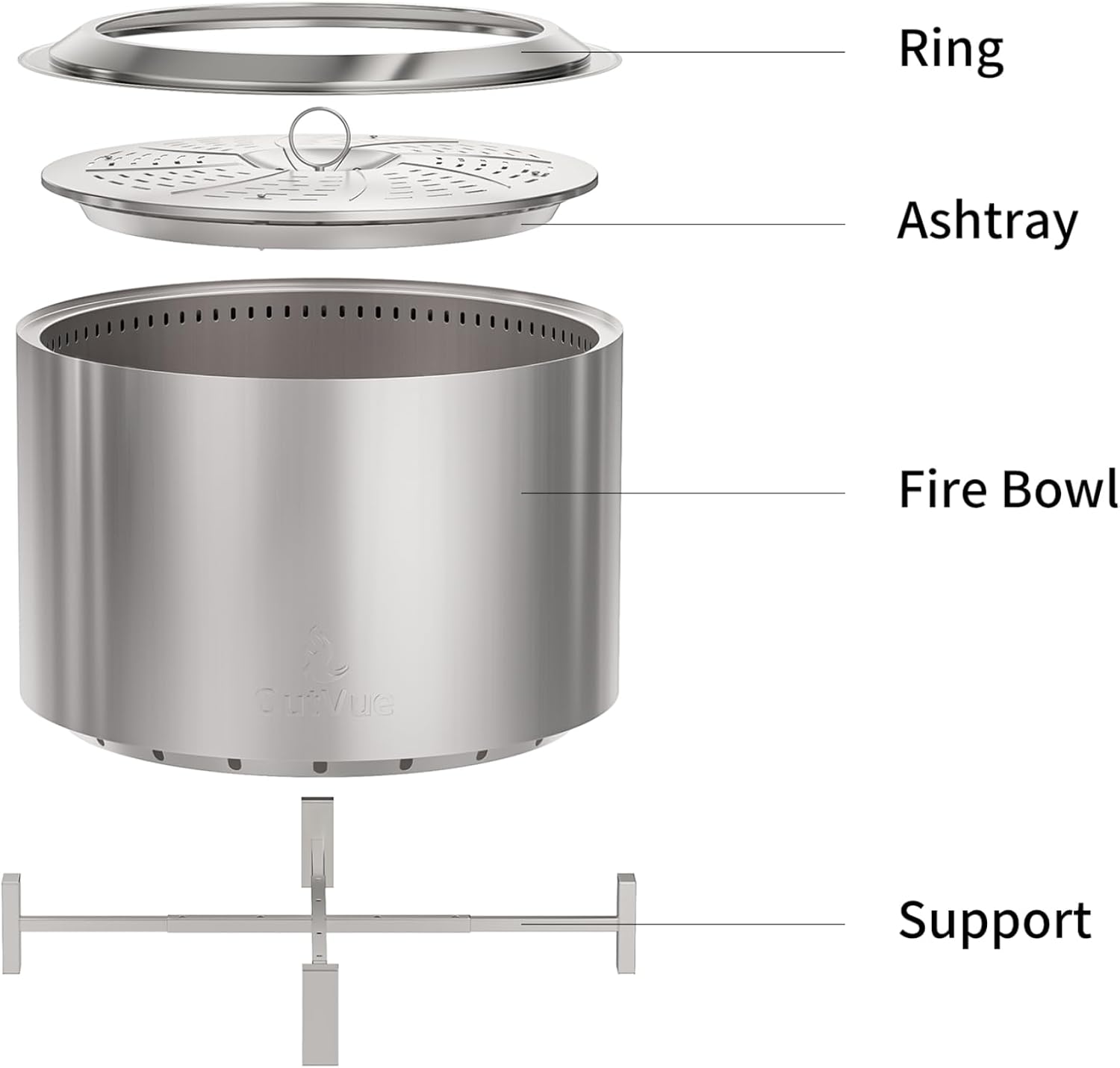 27 inch Stainless Steel Smokeless Fire Pit, Outdoor Smokeless Firepit, Wood Burning Fire Pits for Camping, Bonfire, Low Smoke Firepit for Outside (Vertical Hole)