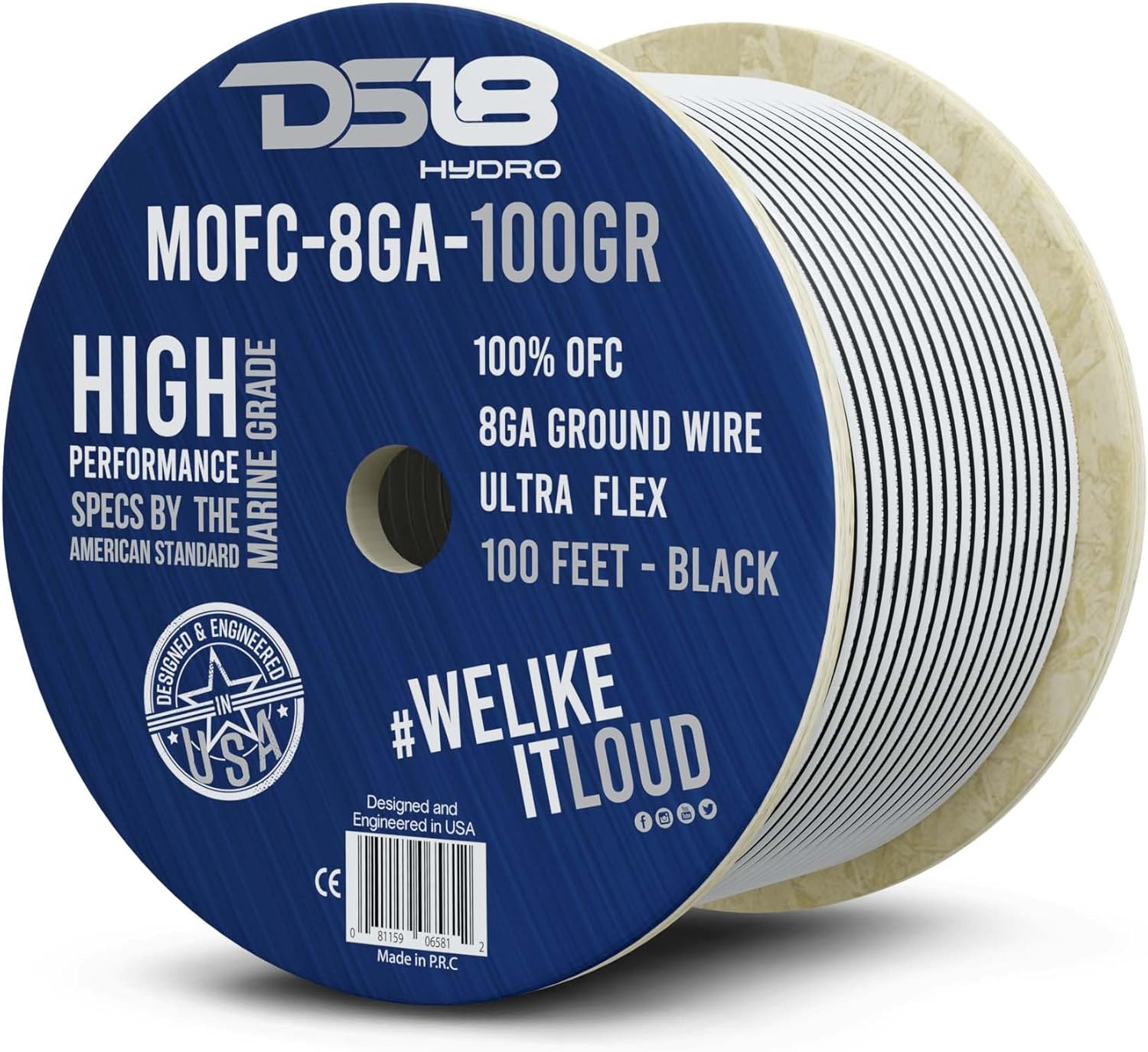 DS18 MOFC8GA100G DS18 MOFC8GA100G Marine Grade 8GA Black & White - Amplifier, TV Home Theater and Car Stereo Power/Ground Wire 100 Feet UltraFlex Cable
