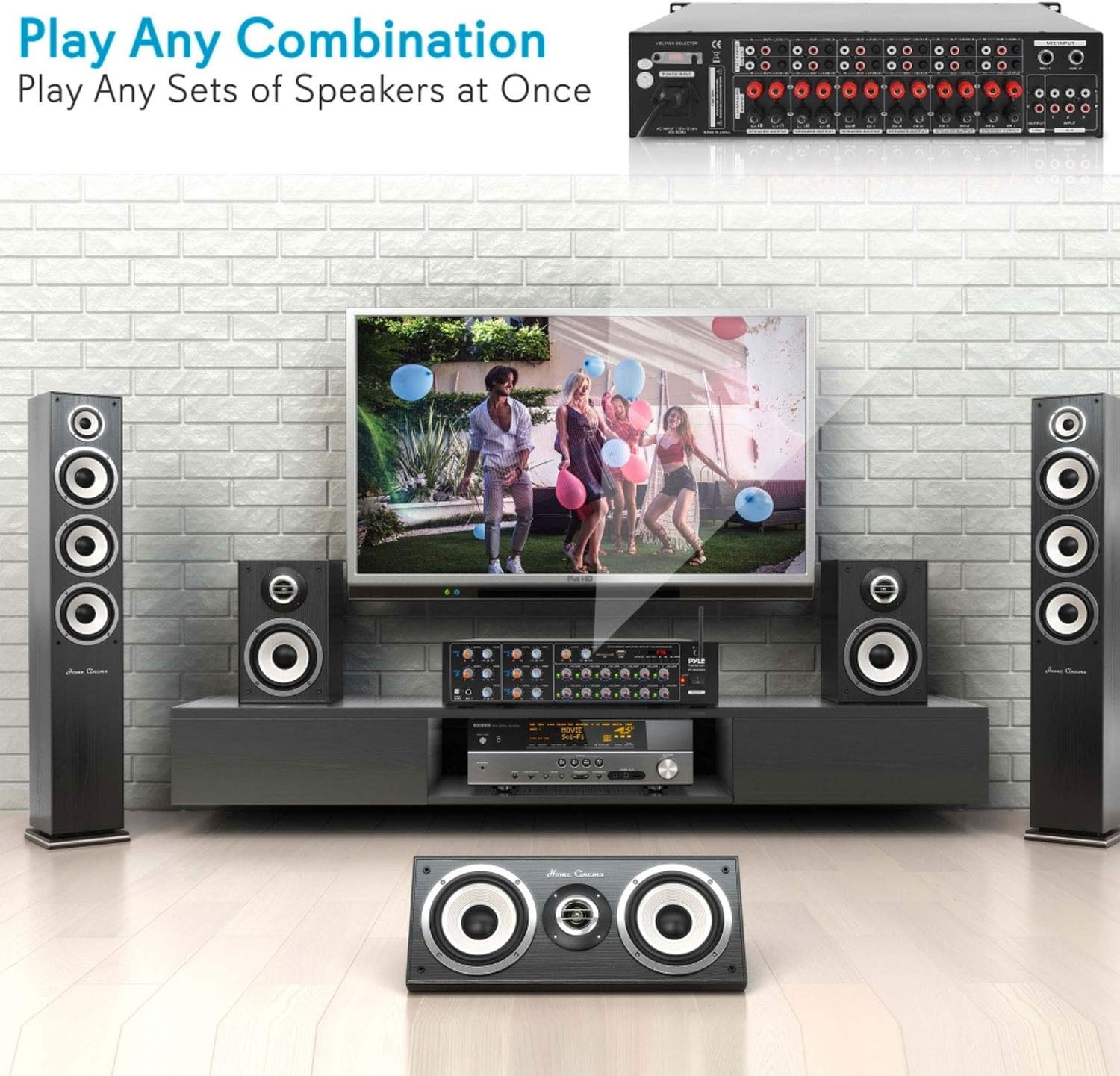 Pyle 12 Channel Power Amplifier w Bluetooth Wireless- 600W Max Power Rack Mount Amplifier with Multi-Zone Sound Mixer–RCA, USB and AUX inputs-Great for Restaurant, Theater, Studio or Stage- PT12050CH