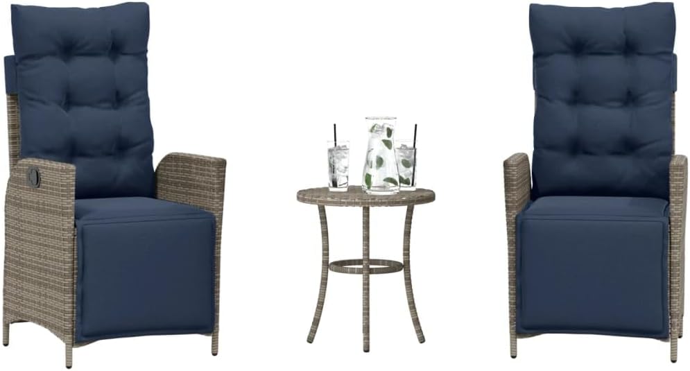 3 Piece Bistro Set with Cushions Gray Poly Rattan, Patio Furniture Sets, Outdoor Furniture