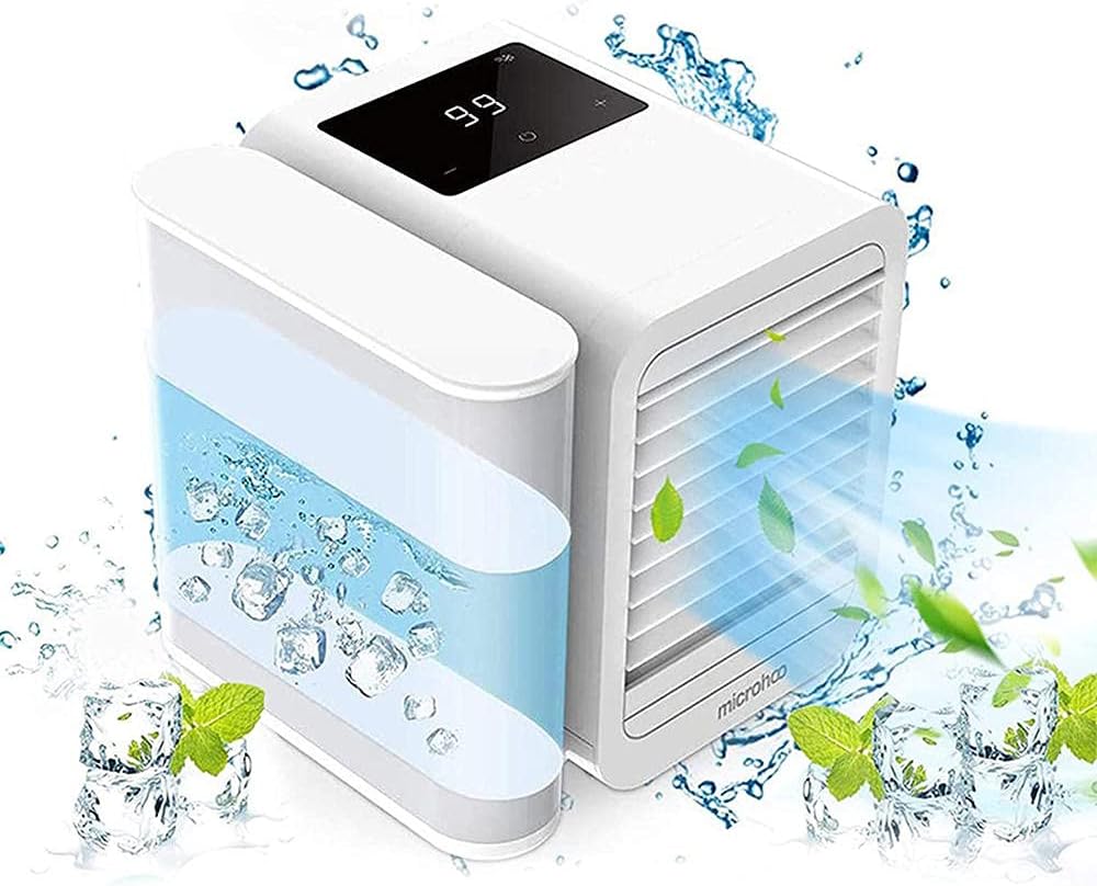 Portable Air Conditioner Fan, 3 In 1 Mini Air Conditioner Water Cooling Fan Touch Screen Timing Artic Cooler Humidifier Bladeless Fan-White