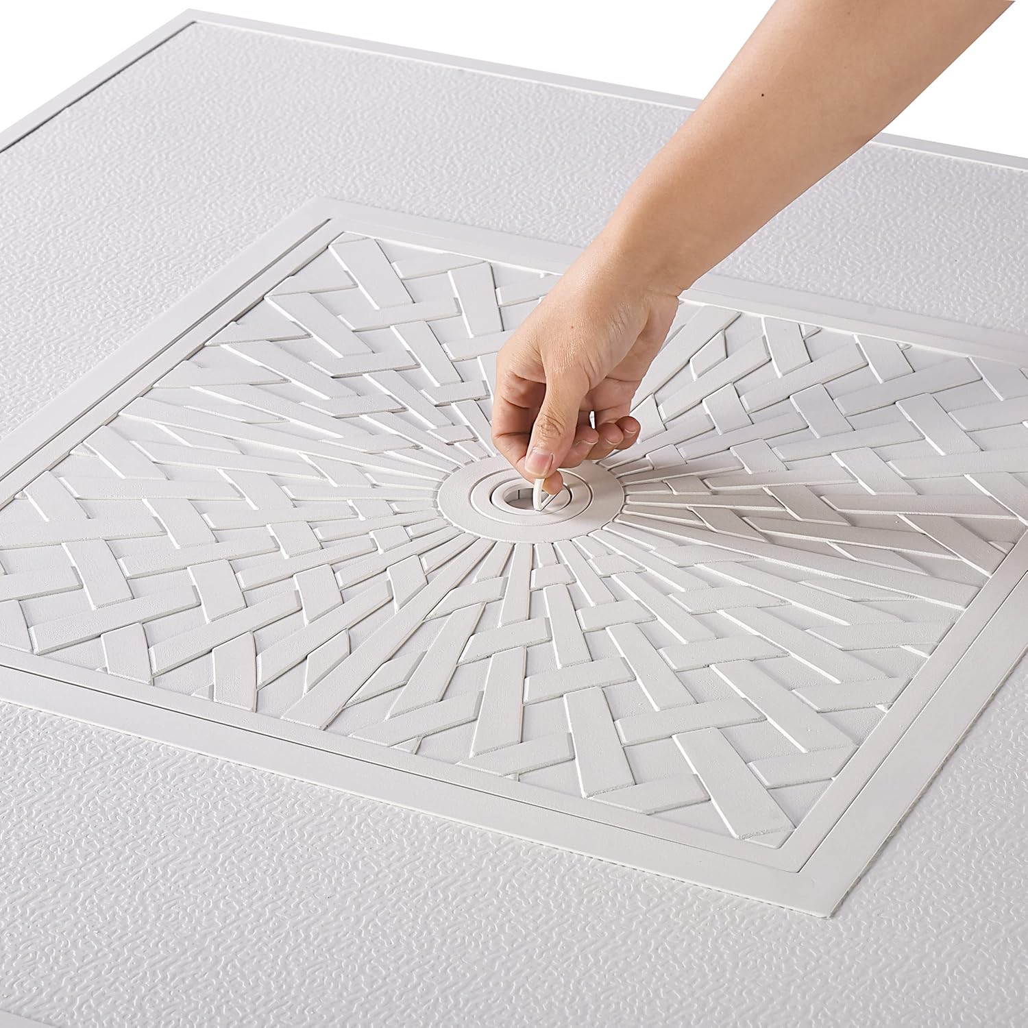 Square 42 in. x 42 in. Aluminum Propane Fire Pit Table with Glass Beads, Two Covers, Lid, 57,000 BTUs in White Finish