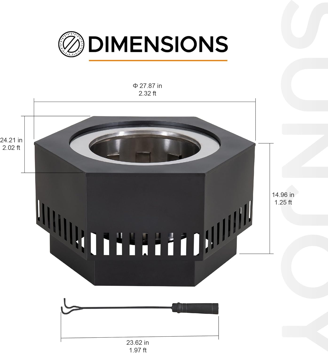Sunjoy 28 in Smokeless Fire Pit with Removable Ash Pan, Outdoor Portable Hexagonal Wood Burning Fireplace with PVC Cover and Fire Poker,Ideal for Camping, Bonfire, and Backyard, Black