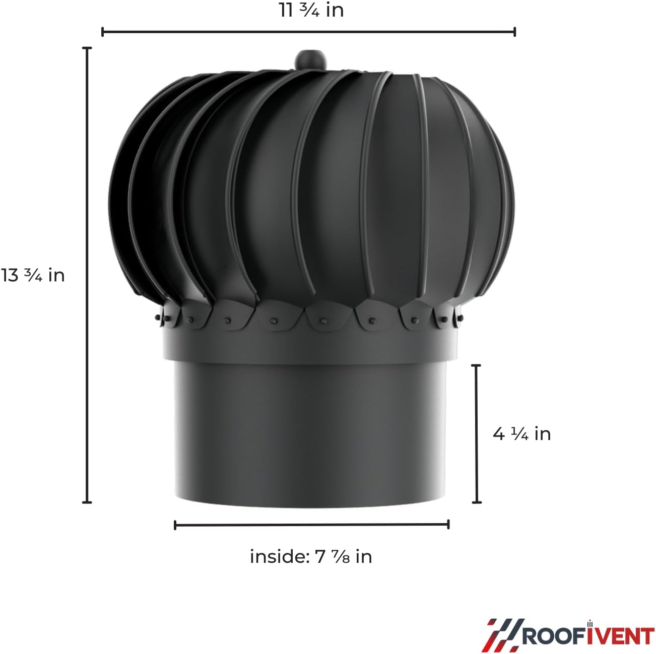 ROOFIVENT IVENT Turbo 8 inch ROOF Round Wind Turbine Exhaust Cowl/Black/UV Stable Polypropylene/High Performance Durable Turbine with Built in Spirit Level