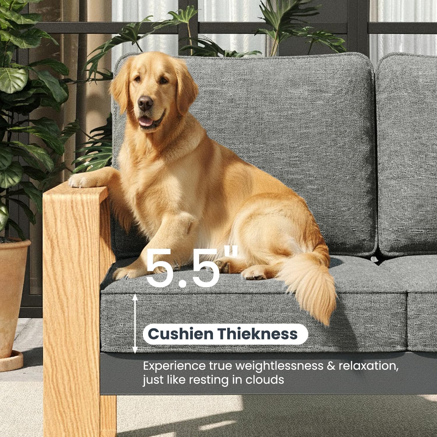 5 Pieces Aluminum Patio Furniture Set, Outdoor Conversation Sets with High Backrest Sofa and Fire Pit Table for Garden and Backyard