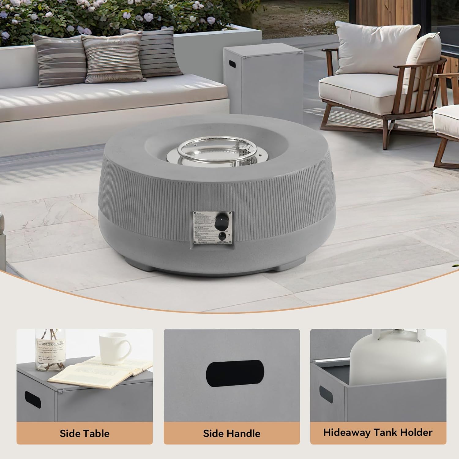 36'' Outdoor Propane Firepit Table Set, Round Gas Fire Pit, 50,000 BTU with Tank Holder