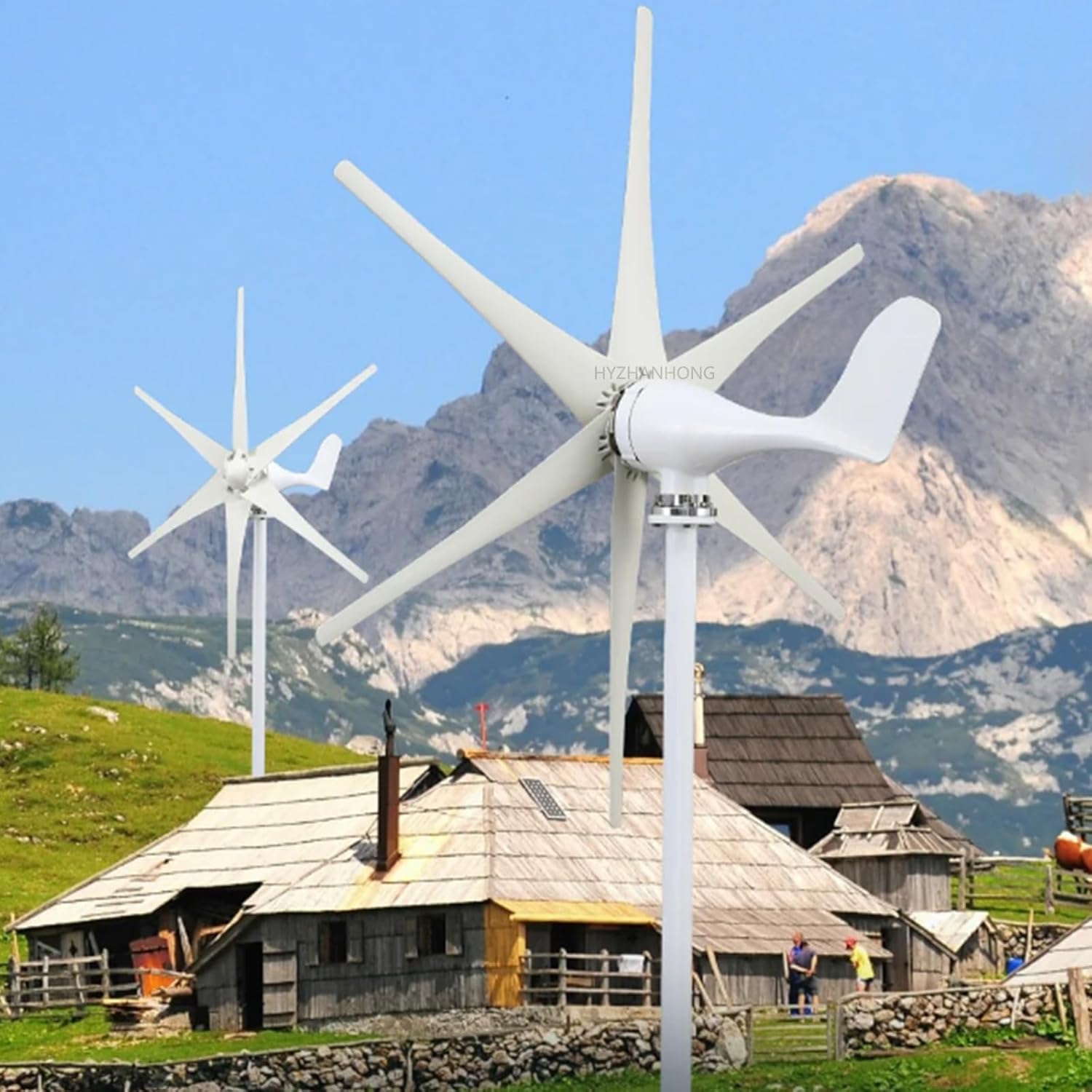 1200W Wind Turbine Generator Kit,with Charge Controller 6 Blades Horizontal Wind Turbine Generator for Farm Home Use(12V-48V)