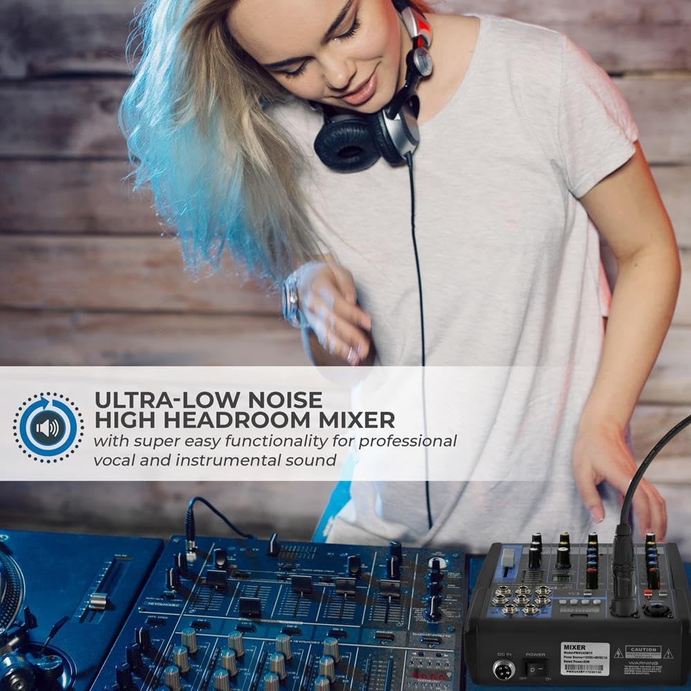 Pyle Professional Audio Mixer Sound Board Console System- Interface 4 Channel Digital USB Bluetooth MP3 Computer Input 48V Phantom Power Stereo DJ Studio Streaming FX 16-Bit DSP Processor- PMXU43BT.5