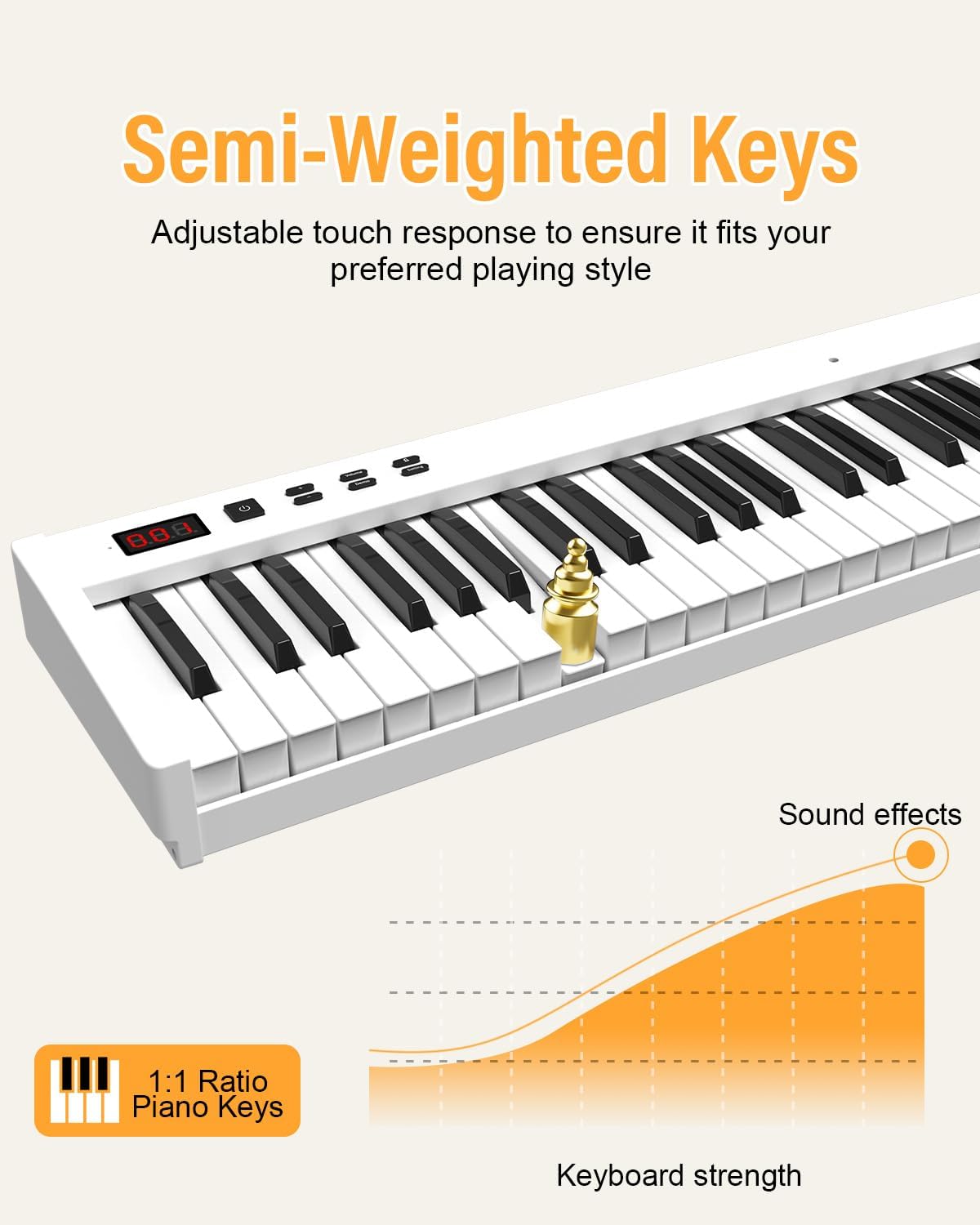 KONIX 88 Key Semi Weighted Keyboard Piano, Full Size Digital Piano with Double X Stand, Portable Keyboard Piano for Beginner Include Sustain Pedal, Power Supply and Piano Bag - White