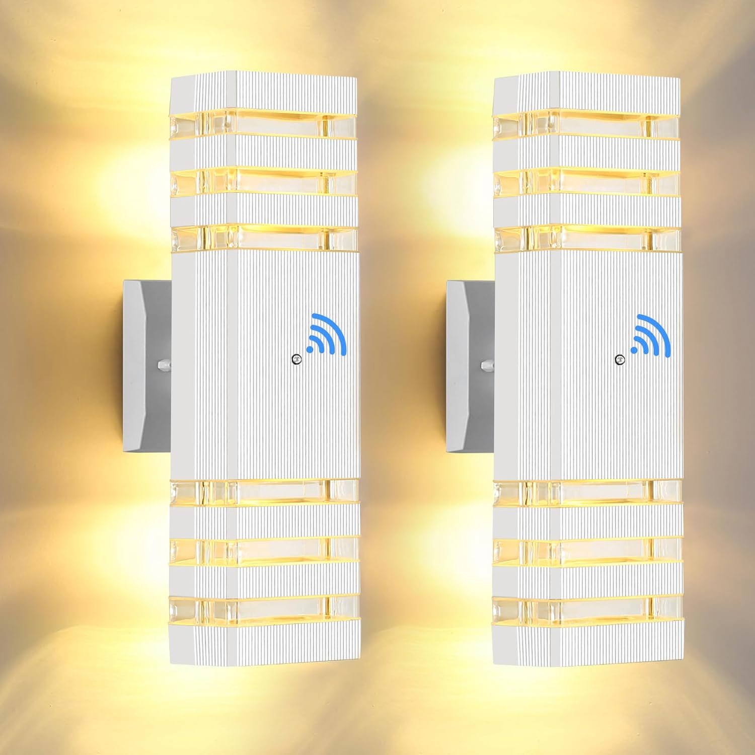 Dusk to Dawn Outdoor Wall Lights Modern Exterior Lighting Fixtures, 2 Pack White Outside Lights for House, Up and Down Porch Lights Outdoor Waterproof Sconces Wall Lighting for Garage Patio