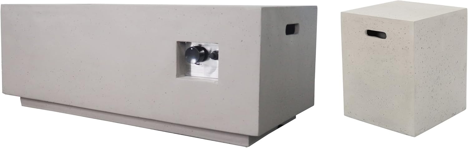 Christopher Knight Home Nicola Outdoor 40 Inch Rectangle Fire Pit, Light Gray