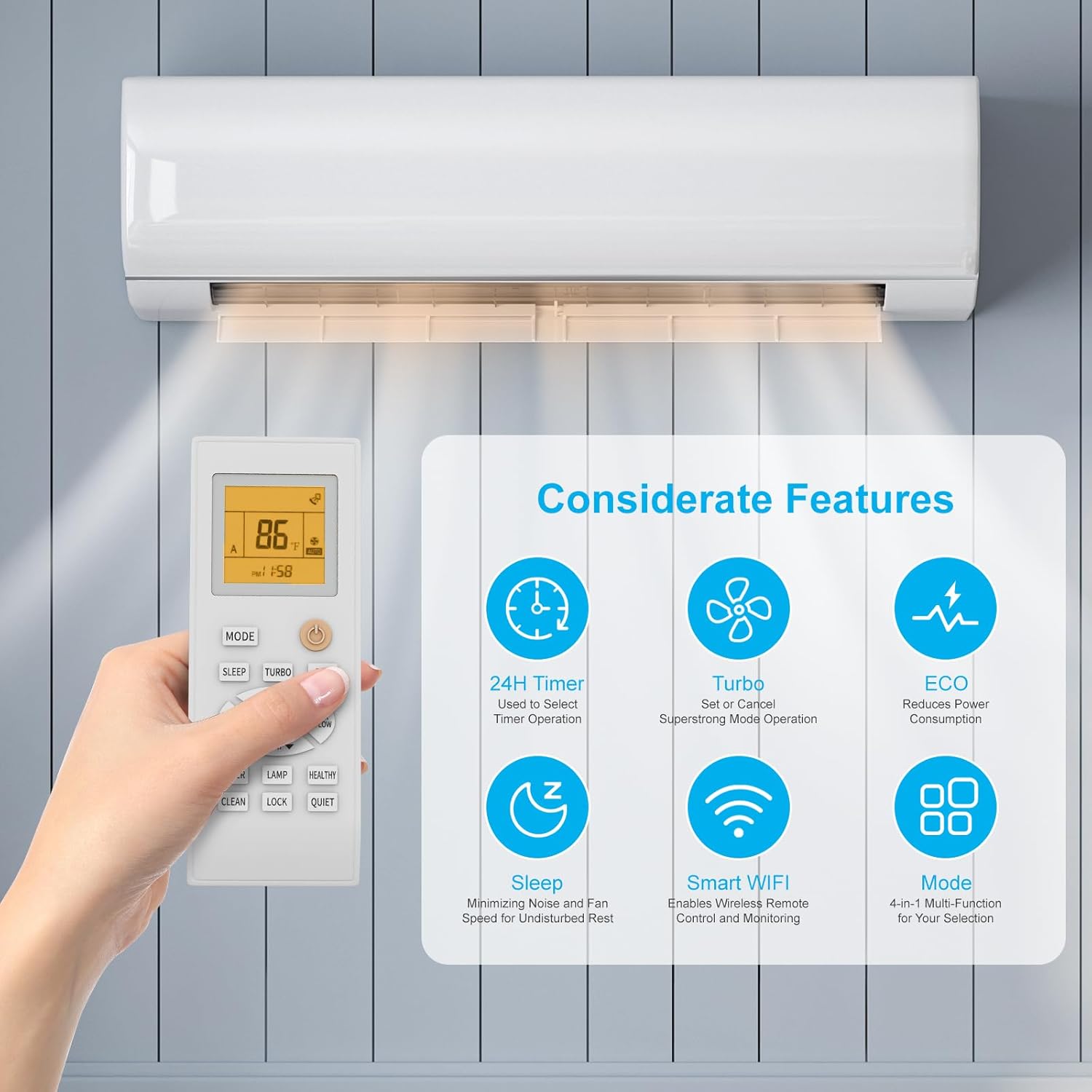 TABU-11500BTU Mini Split Air Conditioner&Heater with Heat Pump, 110-120V 19 SEER2 Wall-Mounted Ductless AC with Inverter, Compatible with Alexa, Energy Saving, Cools Rooms up to 750 Sq.Ft