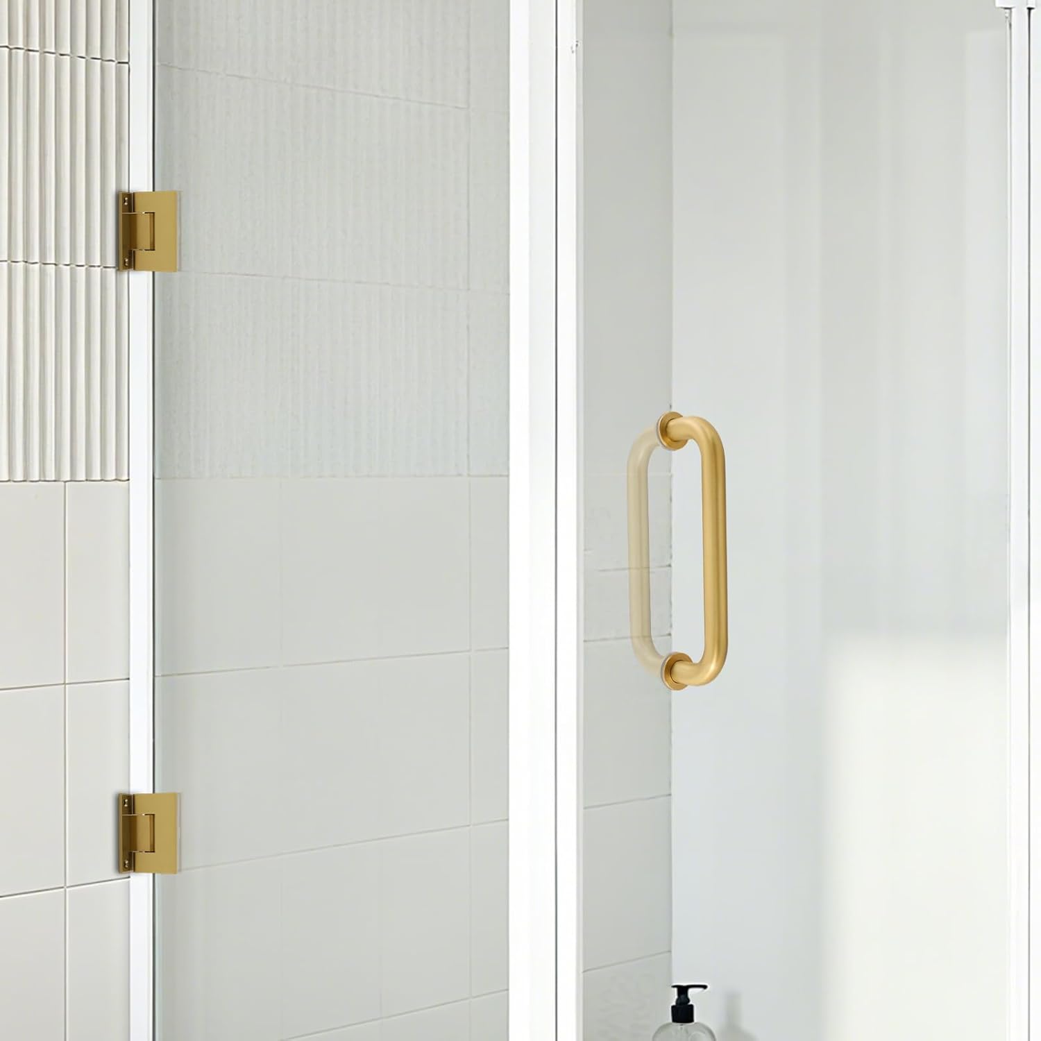 Shower Hardware Accessories for Frameless Hinged Shower Doors, 99 LBS Load Capacity, Including Hinges and Handles, for 6-12mm Thick Glass Door (5 Glass Clamps + L-Shaped Corner, Gold)