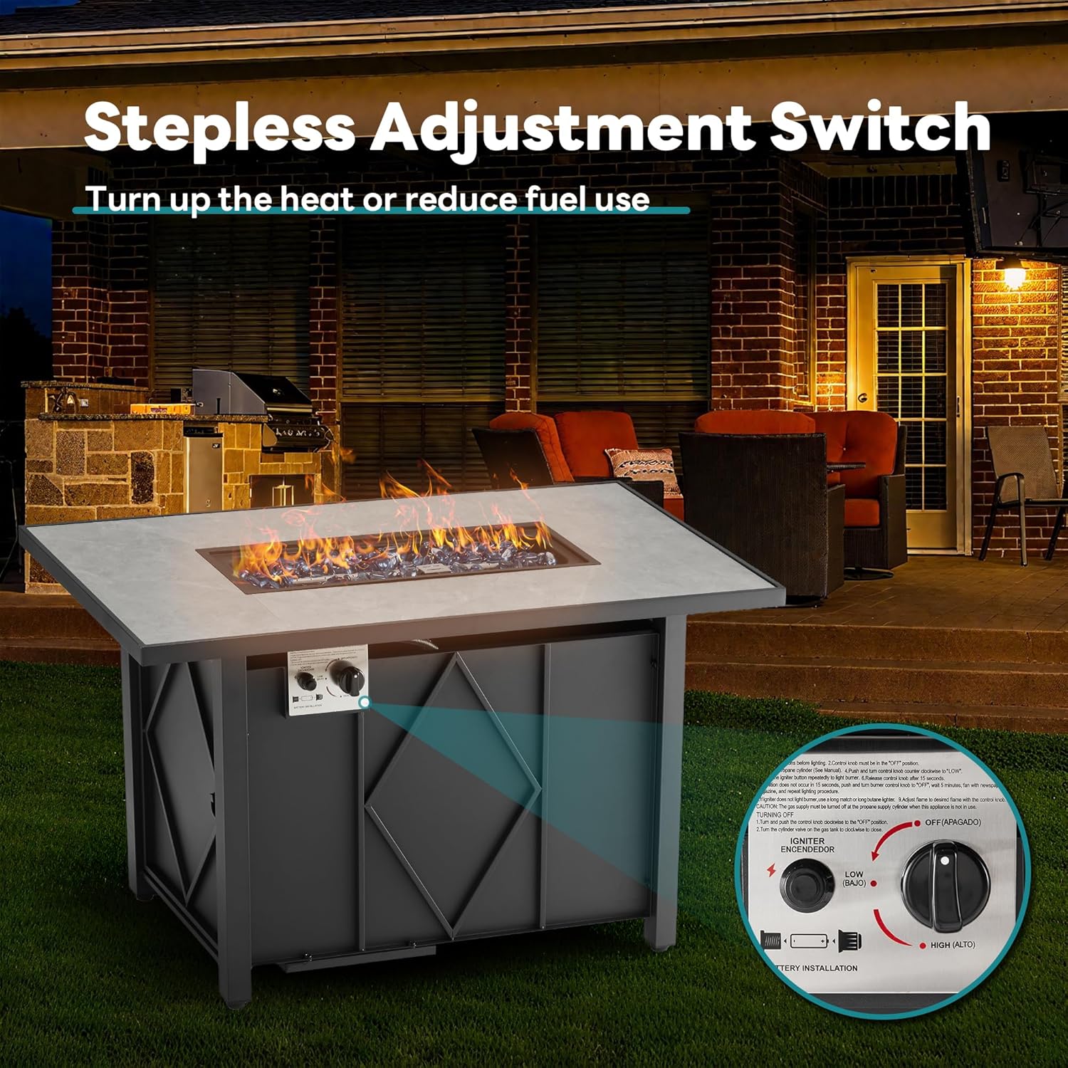 Smug 43 Inch Propane Fire Pit Table, 50,000 BTU Outdoor Gas Fire Pit for Outside Patio Deck Garden Backyard Deck Balcony, CSA Certification